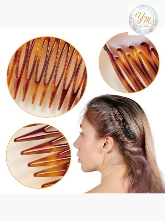Set of 4 French Side Hair Combs - Small Decorative Twist Clips for Women